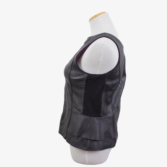 White House Black Market Black Genuine Leather Bodice Top - Picture 2 of 8